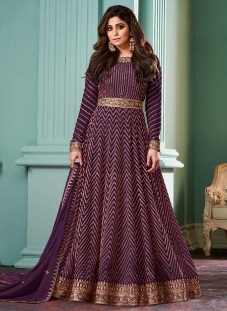 Purple Colour Aashirwad Alizza Gold Heavy Wedding Wear Real Georgette Salwar Suit Collection 8529-B